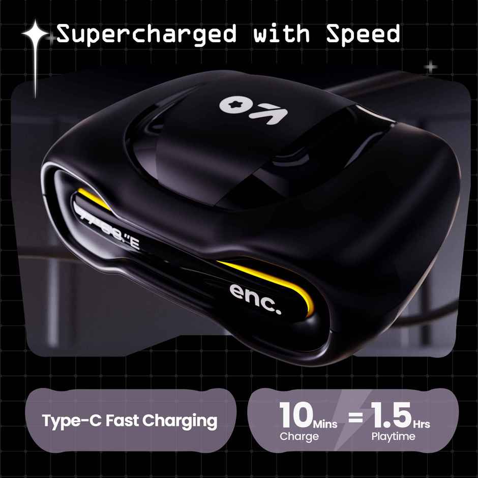 GOBOULT Ember Quad Mic ENC | 48Hrs Battery | Low Latency Gaming | 5.3v Bluetooth Headset | Black