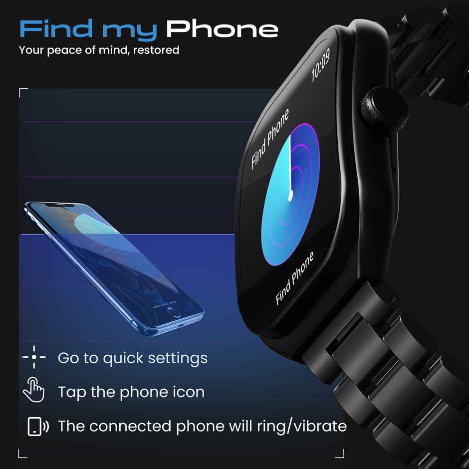 GOBOULT Trail 2.01" 3D Curved Hd Display, Health Track Smartwatch |Metal Black