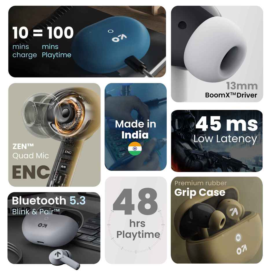 GOBOULT W40 TWS Earbuds with 4 Mic ENC, 48Hrs Battery, Low Latency Gaming, 5.3v Bluetooth - Denim Blue