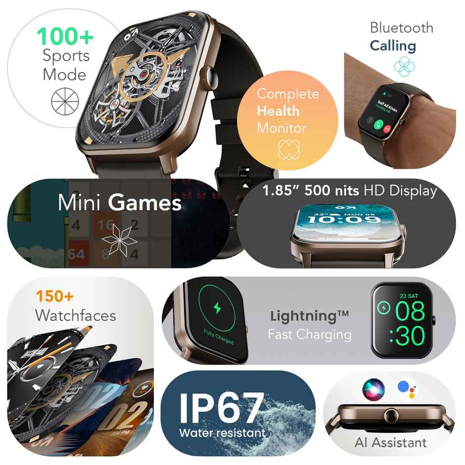 GOBOULT Drift+ BT Calling, 1.85" Hd, 500Nits Brightness, Smartwatch |Black Coffee