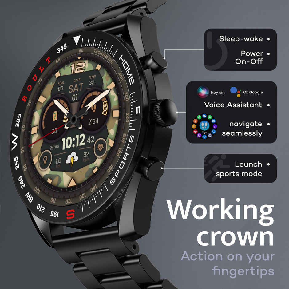 GOBOULT Mirage 1.39" Screen, Bt Calling, Spo2 Smartwatch|Coal Black