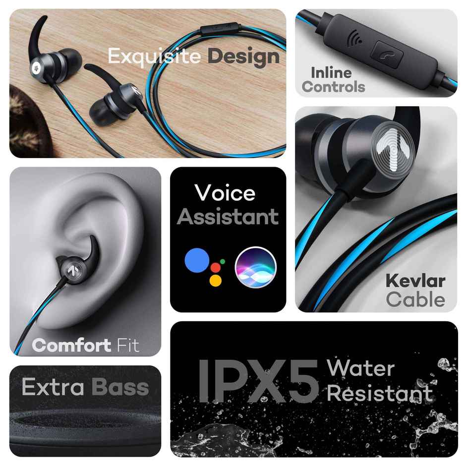 GOBOULT BassBuds X1 in-Ear Wired Earphones with 10mm Extra Bass Driver |Blue