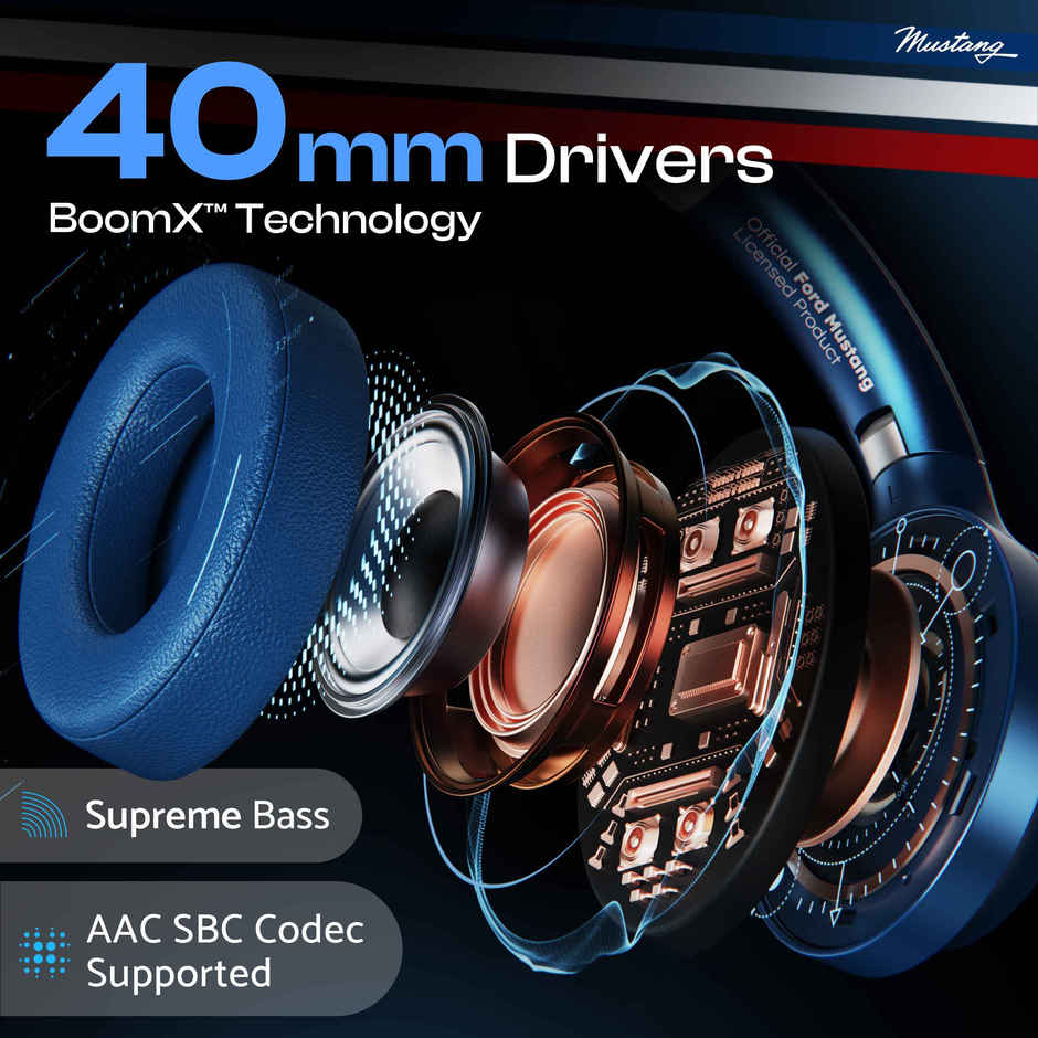 GOBOULT Mustang Q | 70Hrs Battery | Enc Mic | 4 Eq Modes | 5.4V BT and Wired|Blue