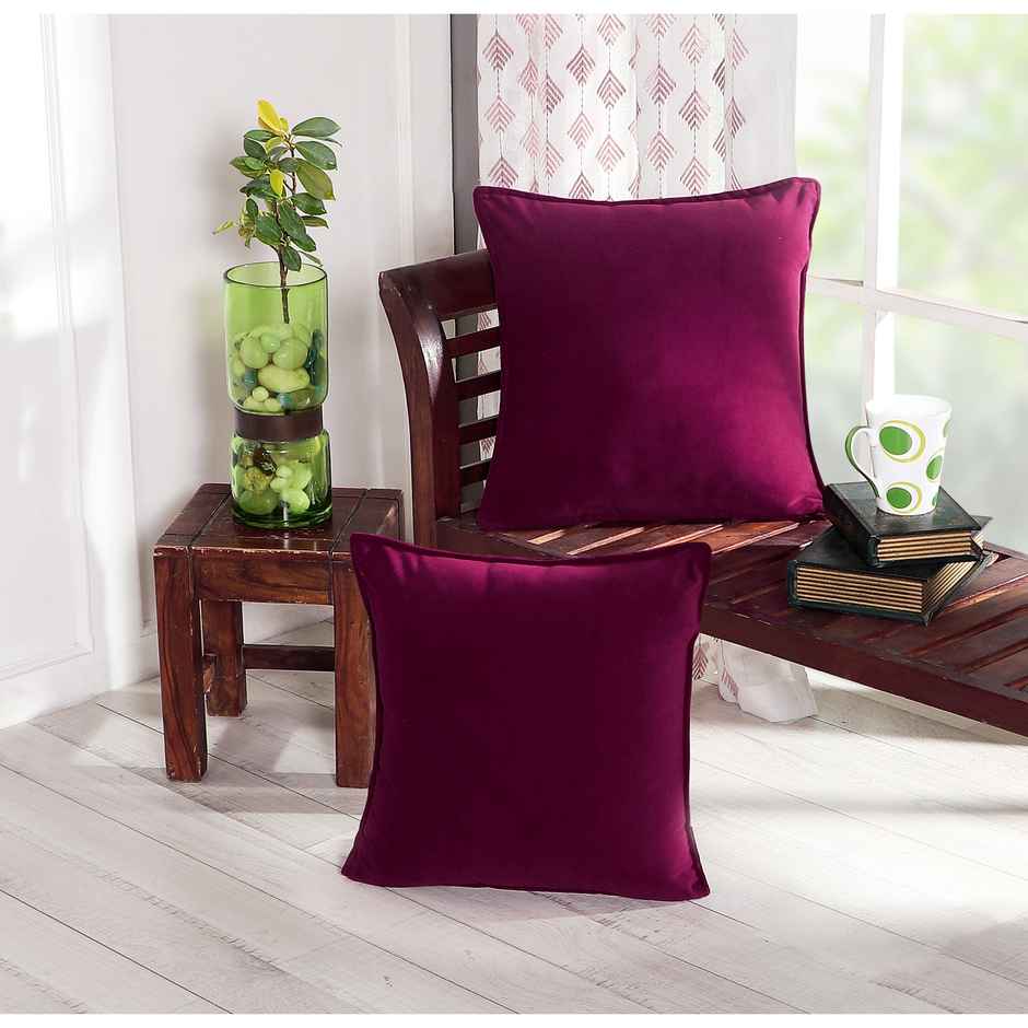Dream Living Solid Cushion Covers Velvet Decorative Cushion Cover 40x40 cm | Set of 2 | Maroon