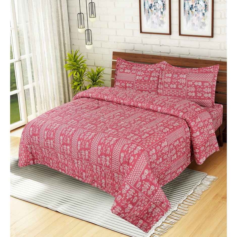 Dream Living California | 2 | 4 Pcs Comforter Set Printed Reversible Super Soft Satin Micropeach | Pink