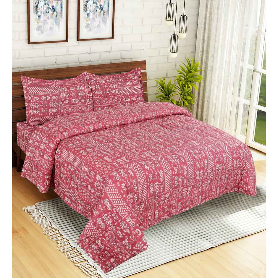 Dream Living California | 2 | 4 Pcs Comforter Set Printed Reversible Super Soft Satin Micropeach | Pink