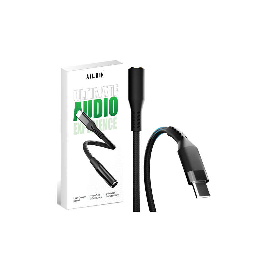Ailkin Type-C to 3.5mm Audio Jack Connector|Adapter with DAC for Type C Phones [Black]