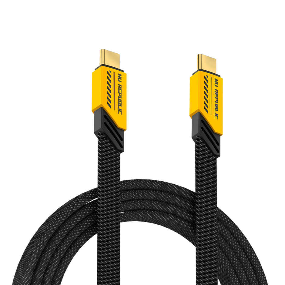 Nu Republic Blaze Fusion 120W 1.2 M Type-C To Type-C Fast Charge Carbon Fibre Texture Braided Cable (Compatible With Mobile, Tablet, Laptop, Speakers)1.2M - Yellow & Black