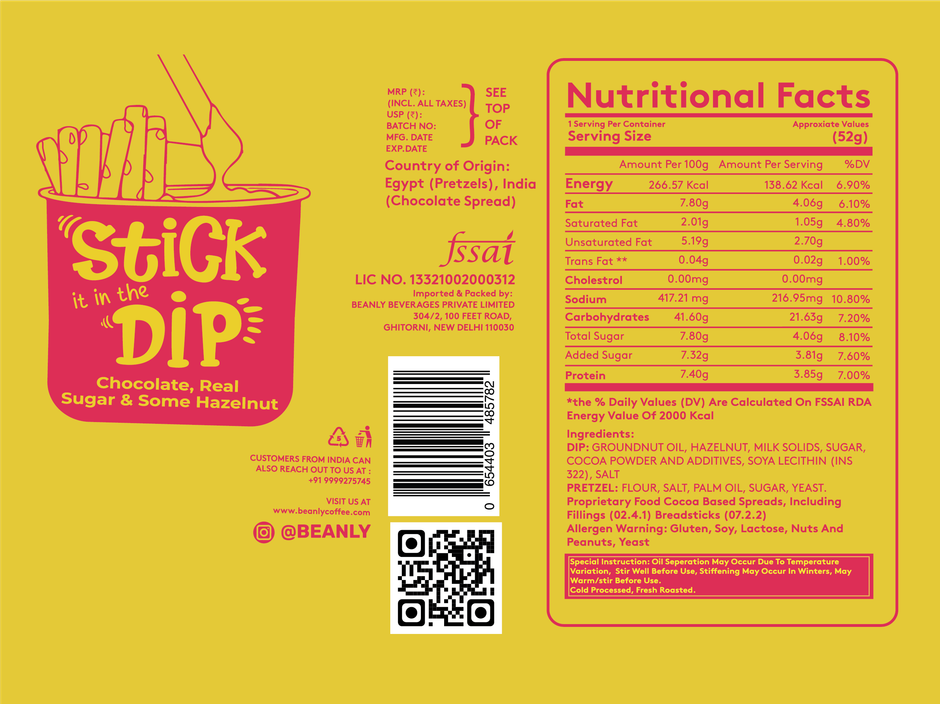 Beanly Choco Hazelnut Spread with Pretzel Sticks