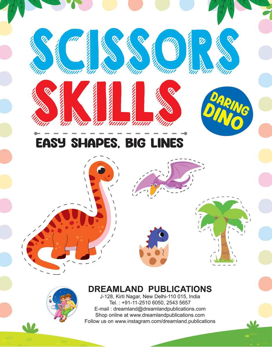 Daring Dino Scissors Skills Activity Book for Age 4 - 7Y | With Child- Safe Scissors, Games & Mask