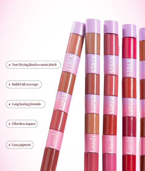Gush Beauty Super Stack 4 in 1 Liquid Lipstick Stack | Conditioning & Pigmented | Standout Brights | Pink