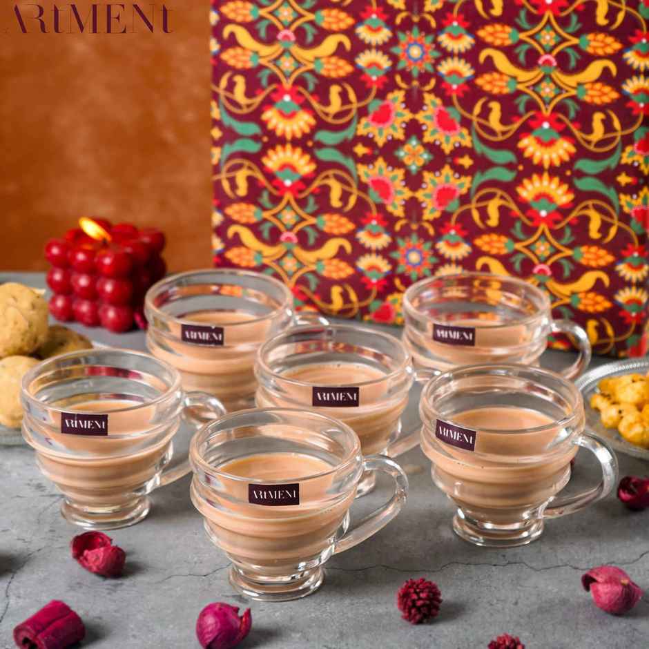 The Artment Minimalist Clear Crinkled Set of 6 Teacup Set (230 ml)