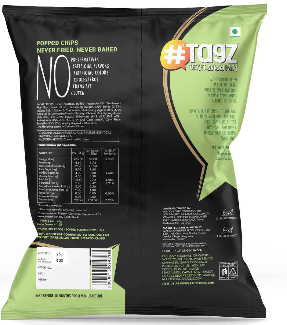 Tagz Popped Potato Chips - Cream Onion Divin