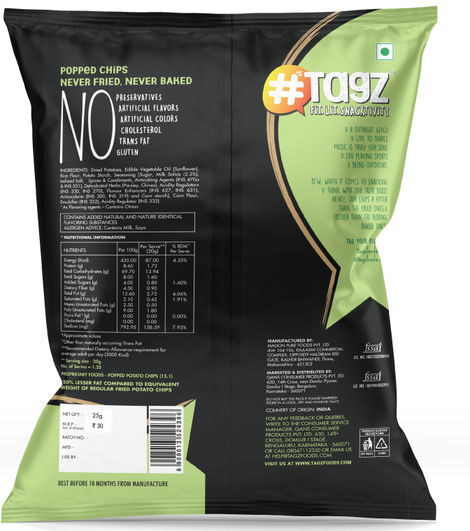 Tagz Popped Potato Chips - Cream Onion Divin