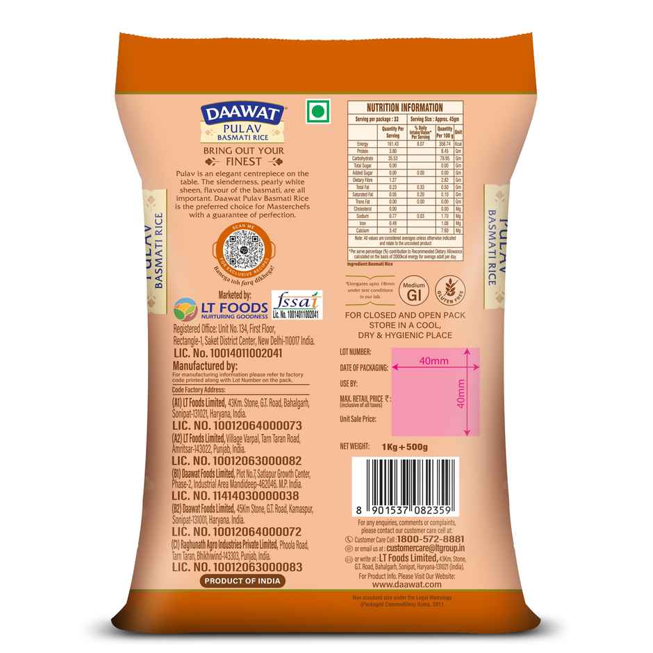 Daawat Pulav Pure Basmati Rice | Long Grain