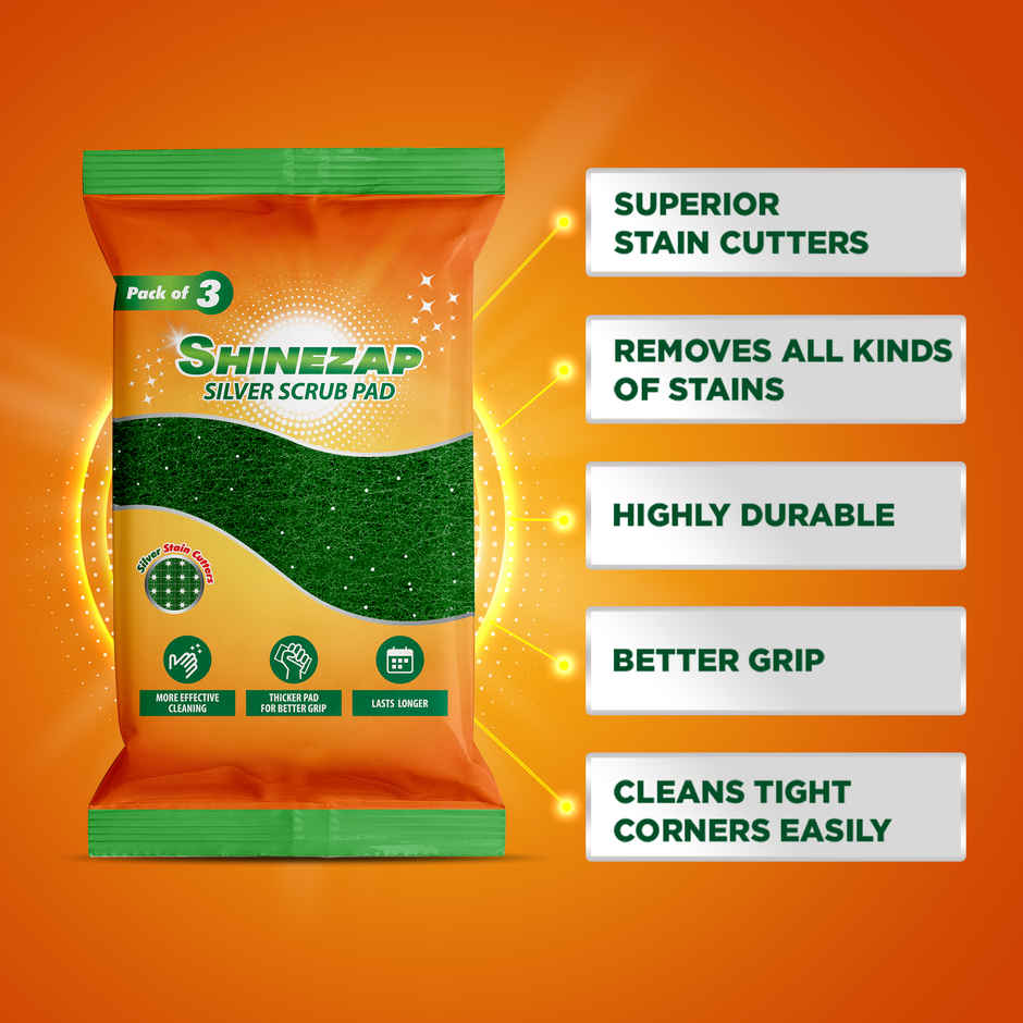 Shinezap silver Scrub pad Pack of 3