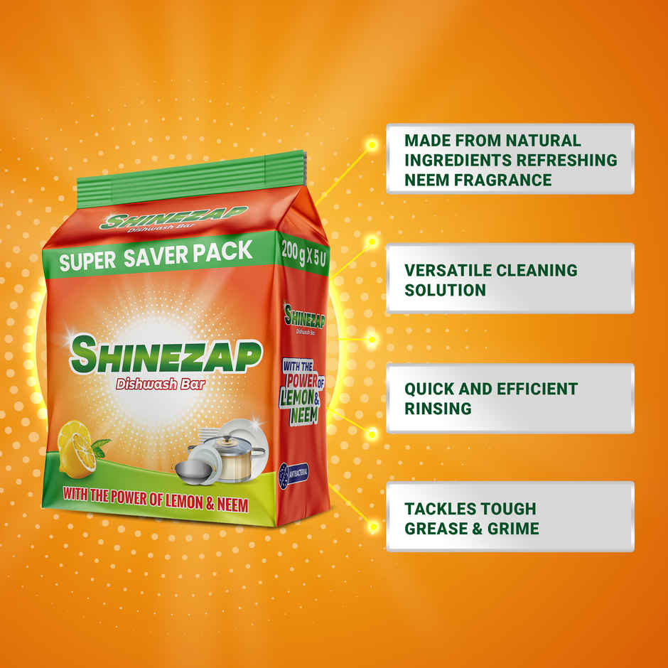 Shinezap Lemon & Neem Dishwash Bar Pack Of 5