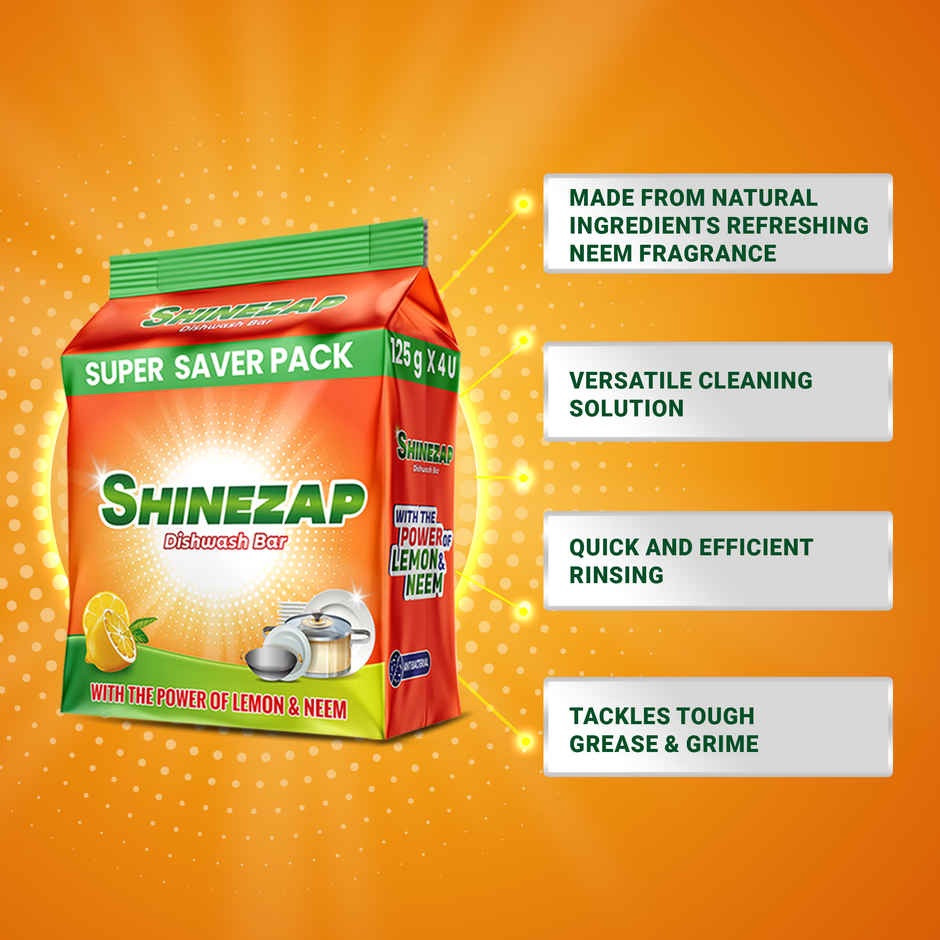 Shinezap Lemon & Neem Dishwash Bar Pack Of 4