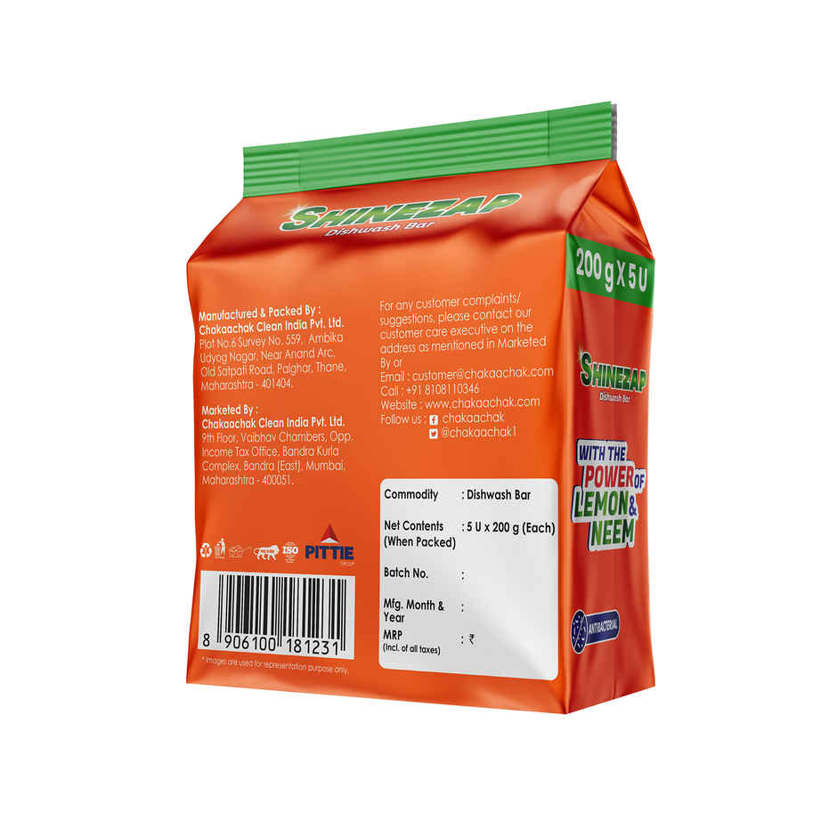 Shinezap Lemon & Neem Dishwash Bar Pack Of 5