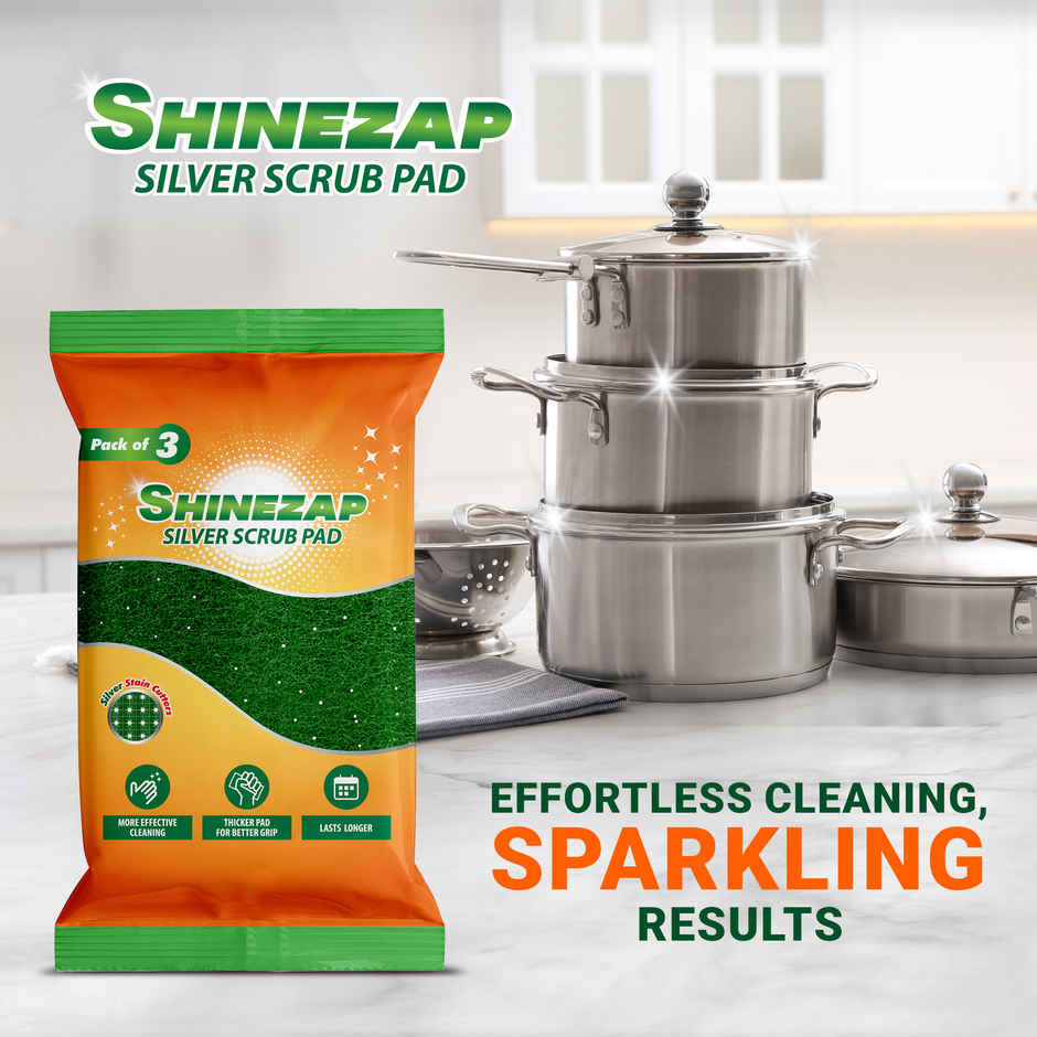 Shinezap silver Scrub pad Pack of 3