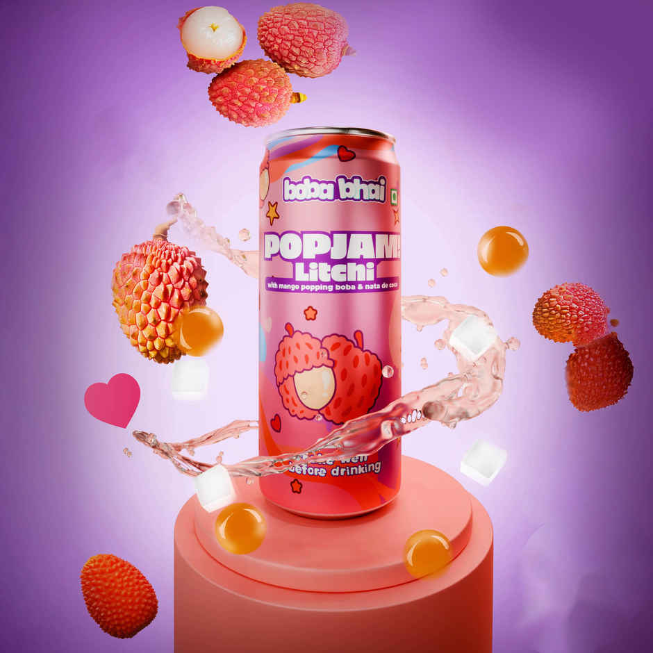 Boba Bhai Litchi Fruit Drink with Popping Bubbles & Nata de Coco