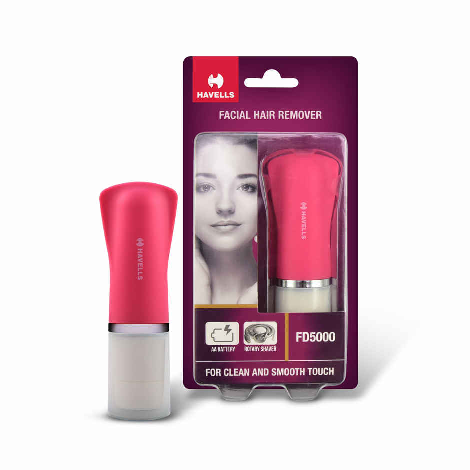 Havells Lady Facial Hair Remover, Rotary Blades: Upper Lips/Chin/Cheeks, Wet&Dry Use, Fd5000, Pink