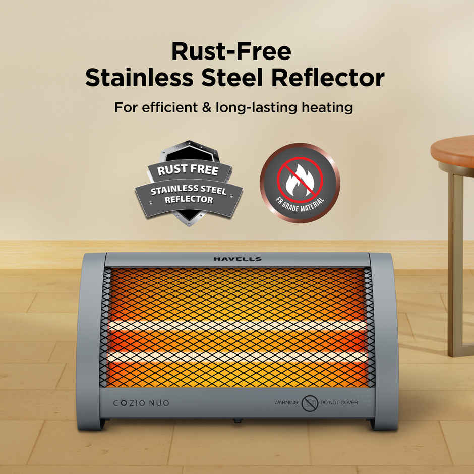 Havells Cozio Nuo 800 Watt Room Heater With Dual Quartz Heating Rods | Grey