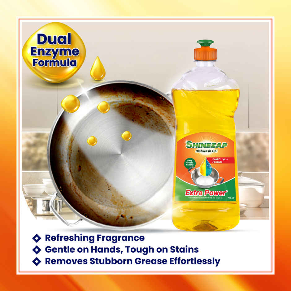 Shinezap Dishwash Gel With Dual Enzyme Formula