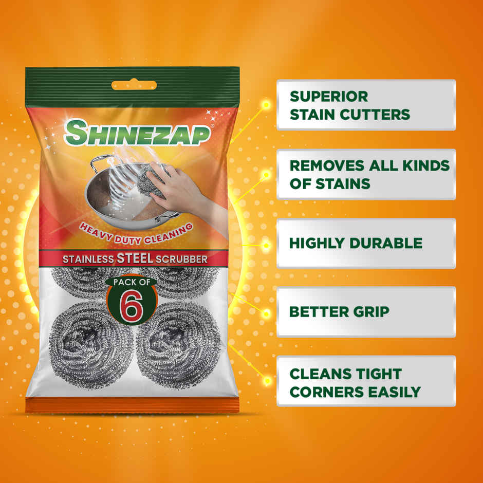 Shinezap Stainless steel utensil scrubber Pack of 6