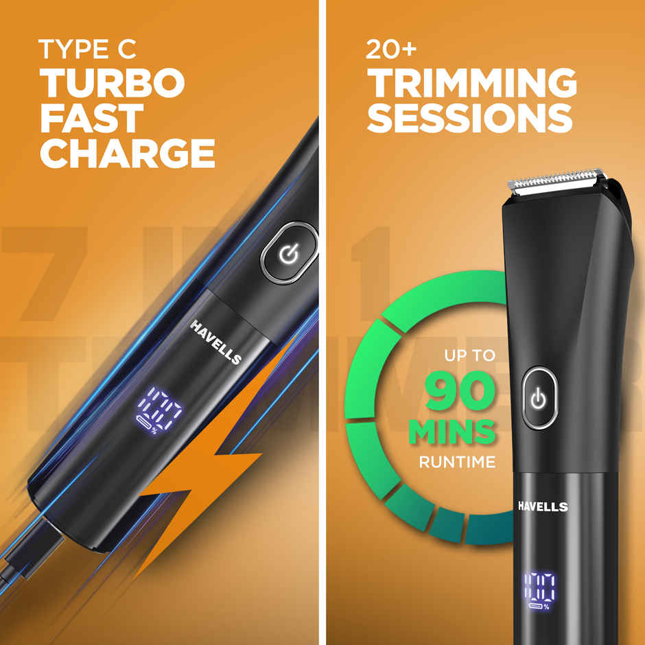Havells Beard & Hair 7 in 1 Trimmer | 2-in-1 Special Blade | Real Time Digital Display | BT6661
