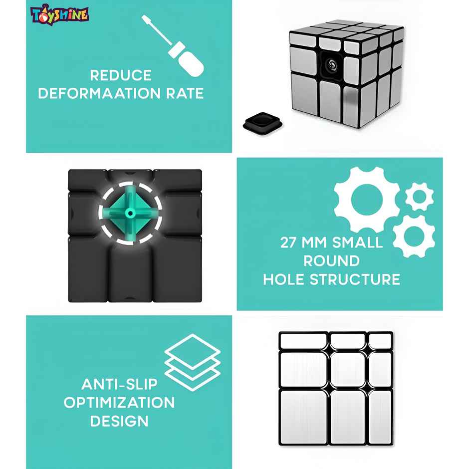 Toyshine 3x3x3 Silver Mirror Magic Speed Cube - Stress Relief Puzzle for Kids & Adults