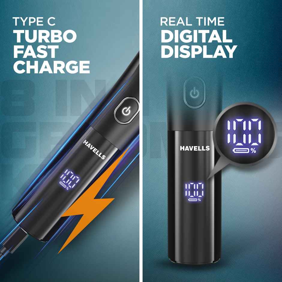 Havells 8 in 1 Digital Grooming Kit 2 in 1 Blade Nose Ear Trimmer 6 Combs GS7608