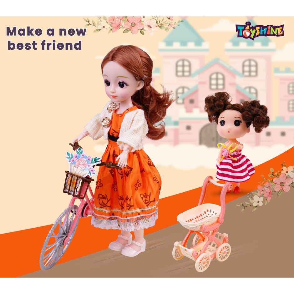 Toyshine Mimi and Mami Doll Play Set With Cycle and Stroller for Kids | Age 3 and Above