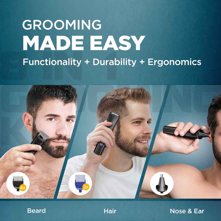 Havells 8 in 1 Digital Grooming Kit 2 in 1 Blade Nose Ear Trimmer 6 Combs GS7608