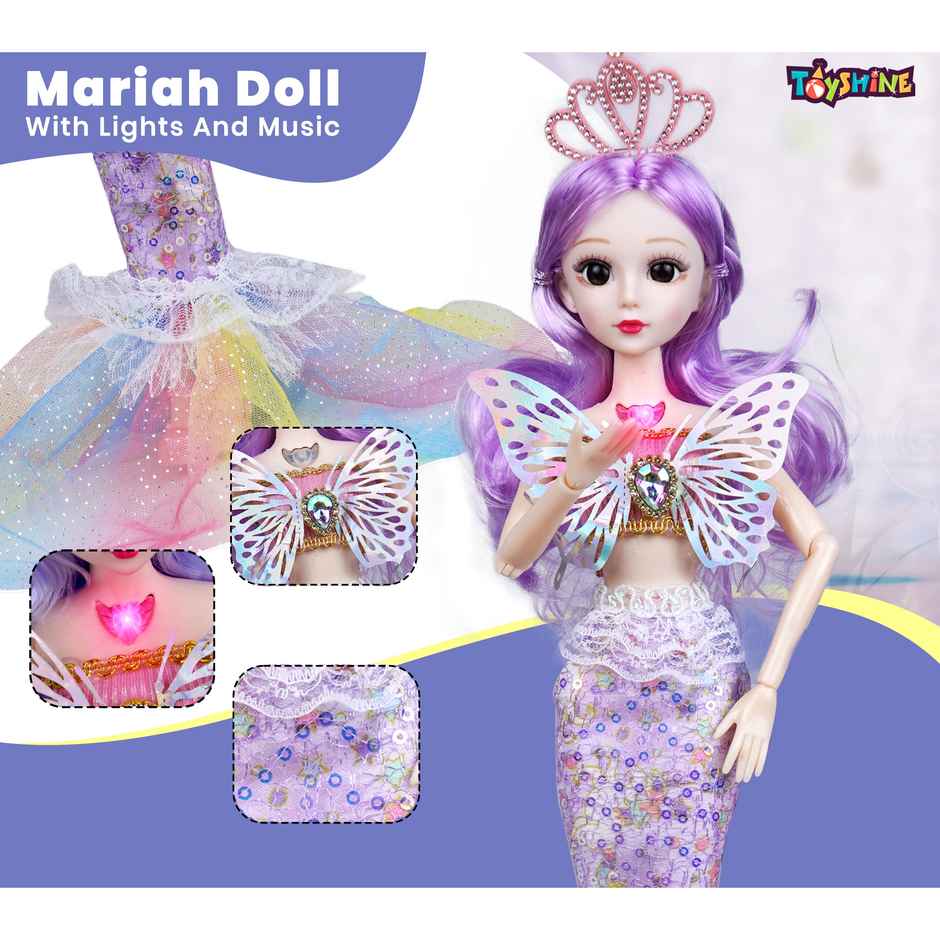 Toyshine 13" Musical Mariah Fashion Doll with 3D Eyes and Glittering Dress For Girls