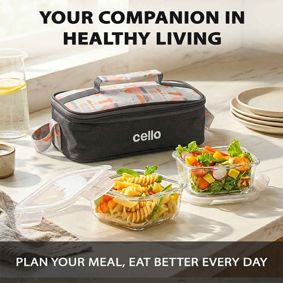 Cello Elegance Glass Lunch Box Set | 320 ml Each | Square Horizontal Design