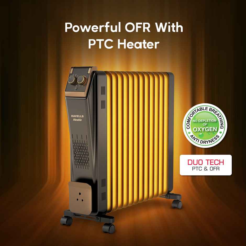 Havells 13-Fin Oil Filled Room Heater (OFR) | U-Tech Fast Heating Fins | Black