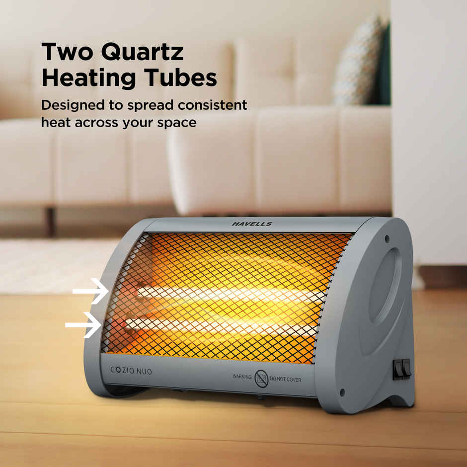 Havells Cozio Nuo 800 Watt Room Heater With Dual Quartz Heating Rods | Grey