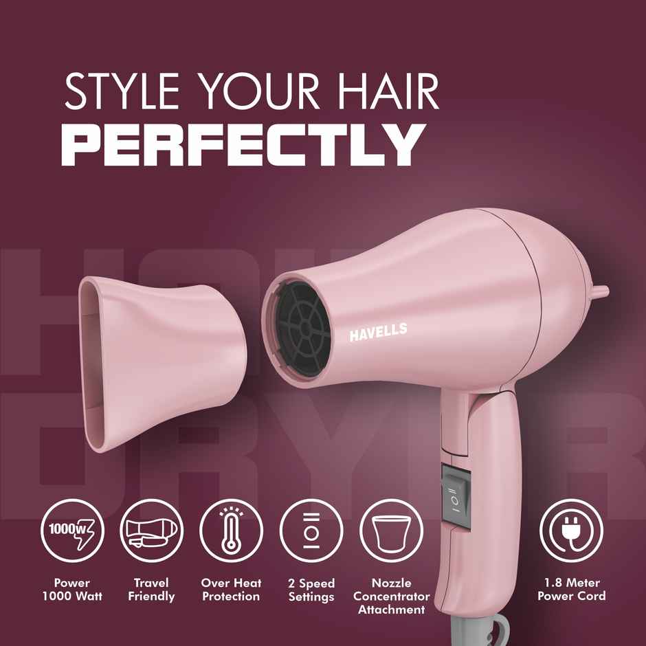 Havells Hd 1800 Hair Dryer (1000 W, Pink)
