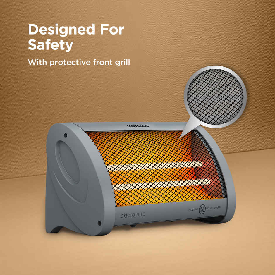 Havells Cozio Nuo 800 Watt Room Heater With Dual Quartz Heating Rods | Grey