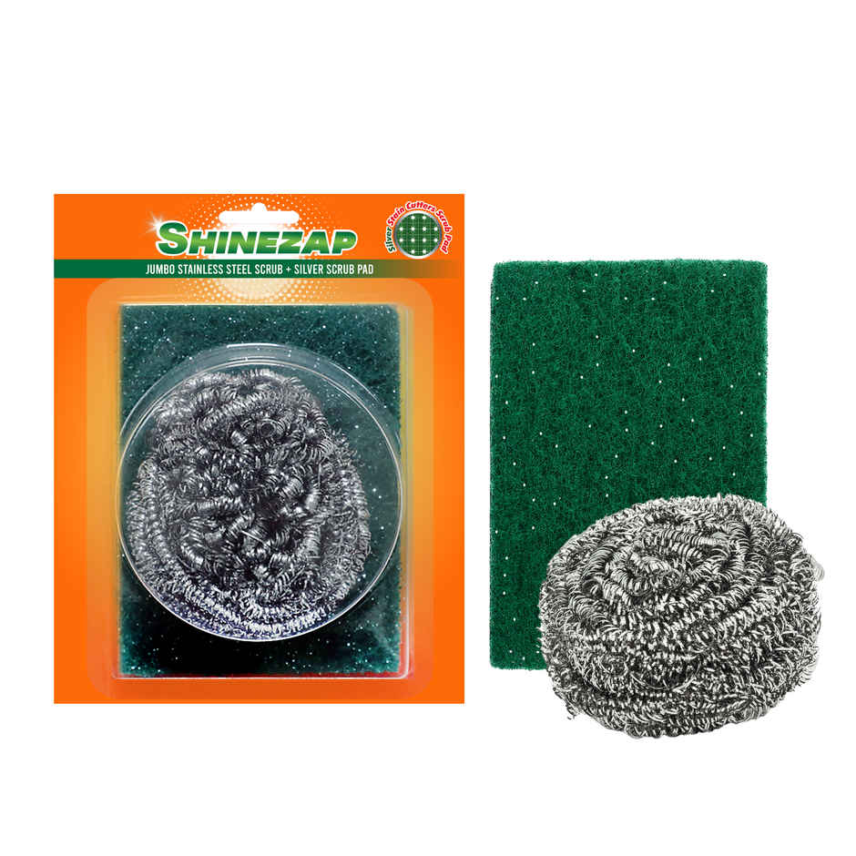 Shinezap 1 Stainless Steel Scrubber (15g) and 1 Scrub pad Combo Combo