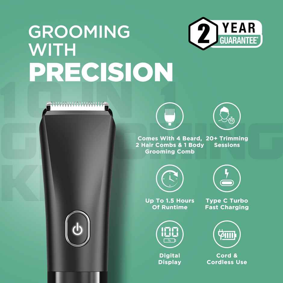 Havells 10 in 1 Digital Grooming Kit 2 in 1 Blade Nose Ear Attachment Ceramic Body Groomer GS6668