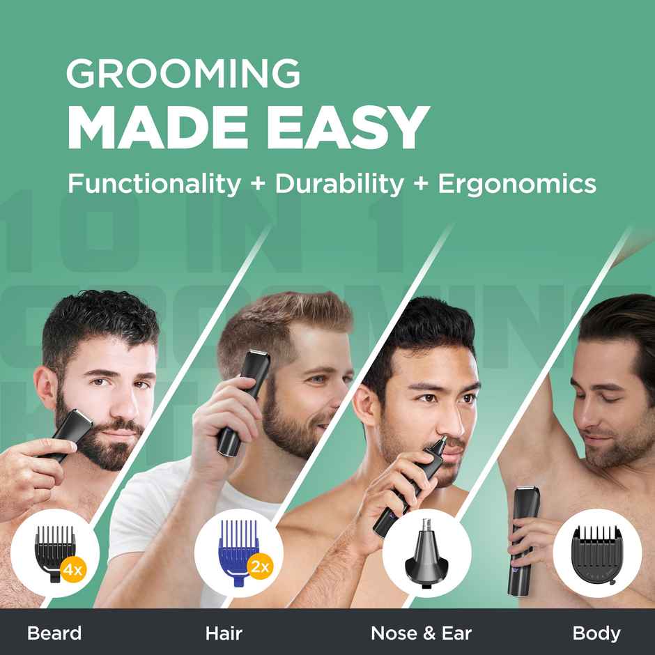 Havells 10 in 1 Digital Grooming Kit 2 in 1 Blade Nose Ear Attachment Ceramic Body Groomer GS6668