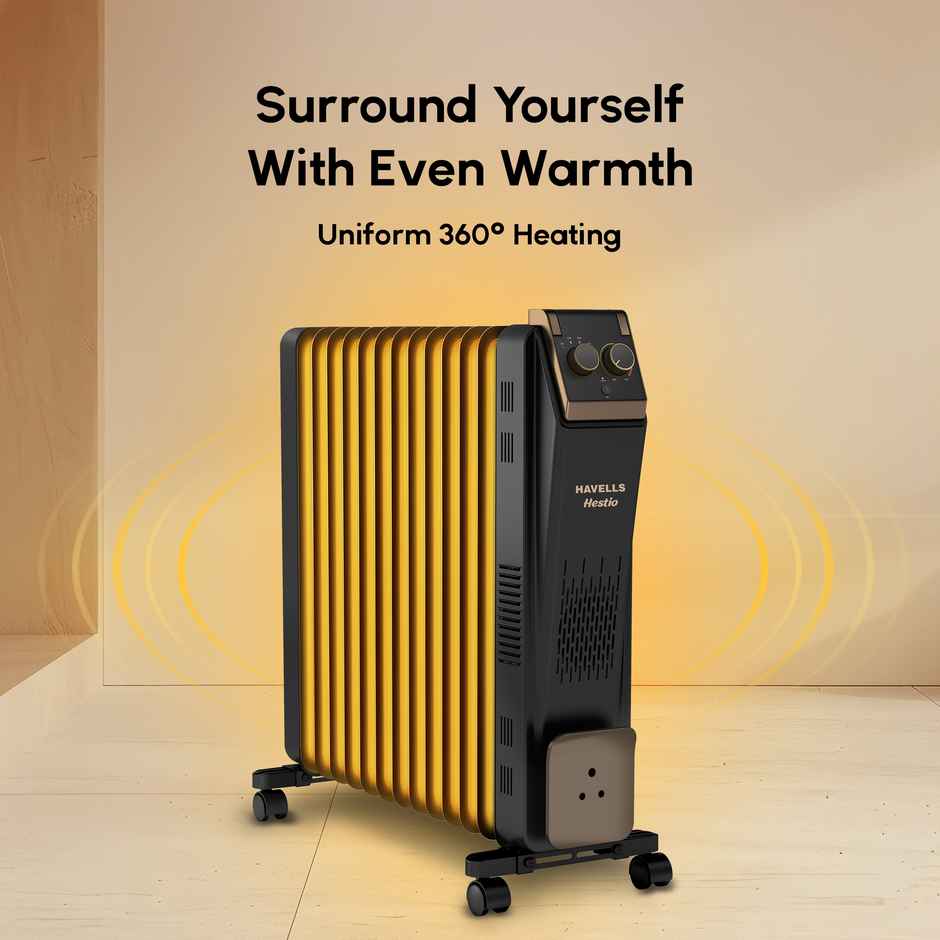 Havells 13-Fin Oil Filled Room Heater (OFR) | U-Tech Fast Heating Fins | Black