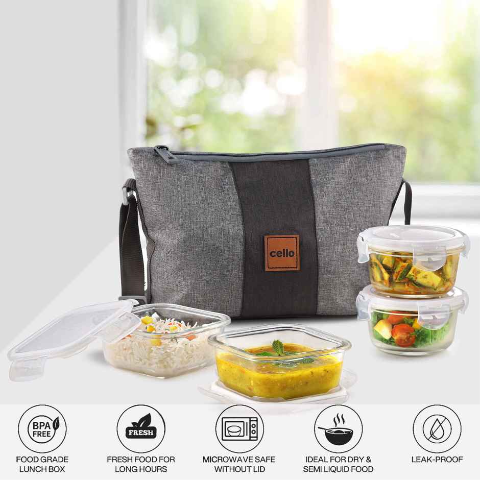 Cello Glassy Mix Lunch Box | Microwavable Borosilicate Glass | 2 x 320 ml and 2 x 240 ml