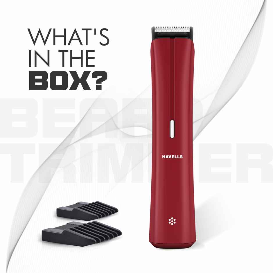 Havells Bt6111 Beard Trimmer, Ss Blade 90Mins Runtime Upto 13Mm Setting, Battery Operated, Red