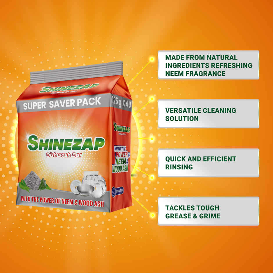 Shinezap Woodash Dishwash Bar Pack Of 4