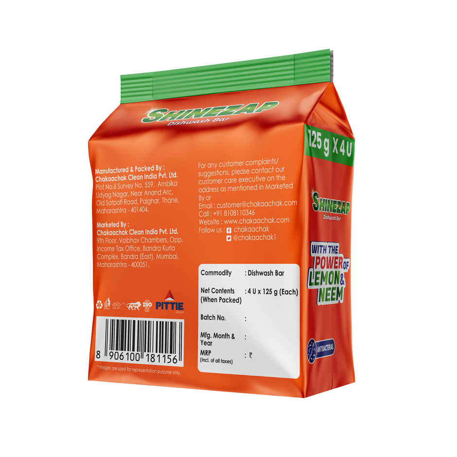 Shinezap Lemon & Neem Dishwash Bar Pack Of 4