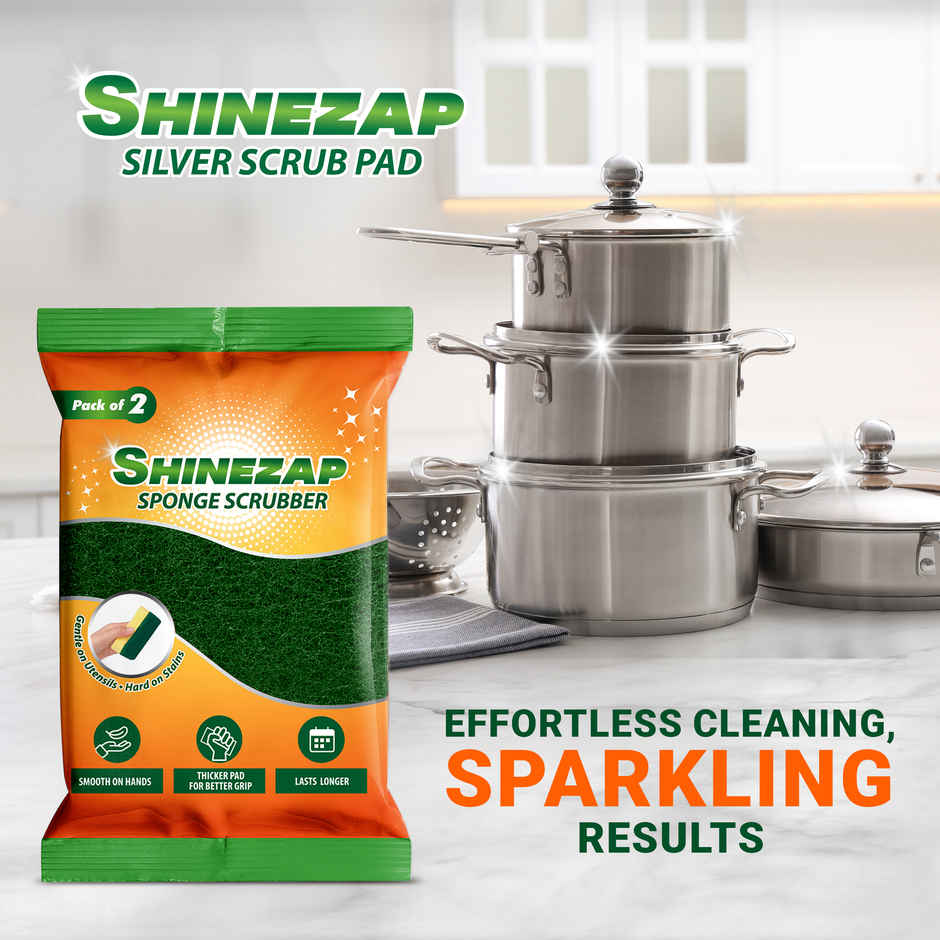 Shinezap Scrub Sponge - Pack of 2 for everyday utensil cleaning (Kitchen Scrubber with Sponge)