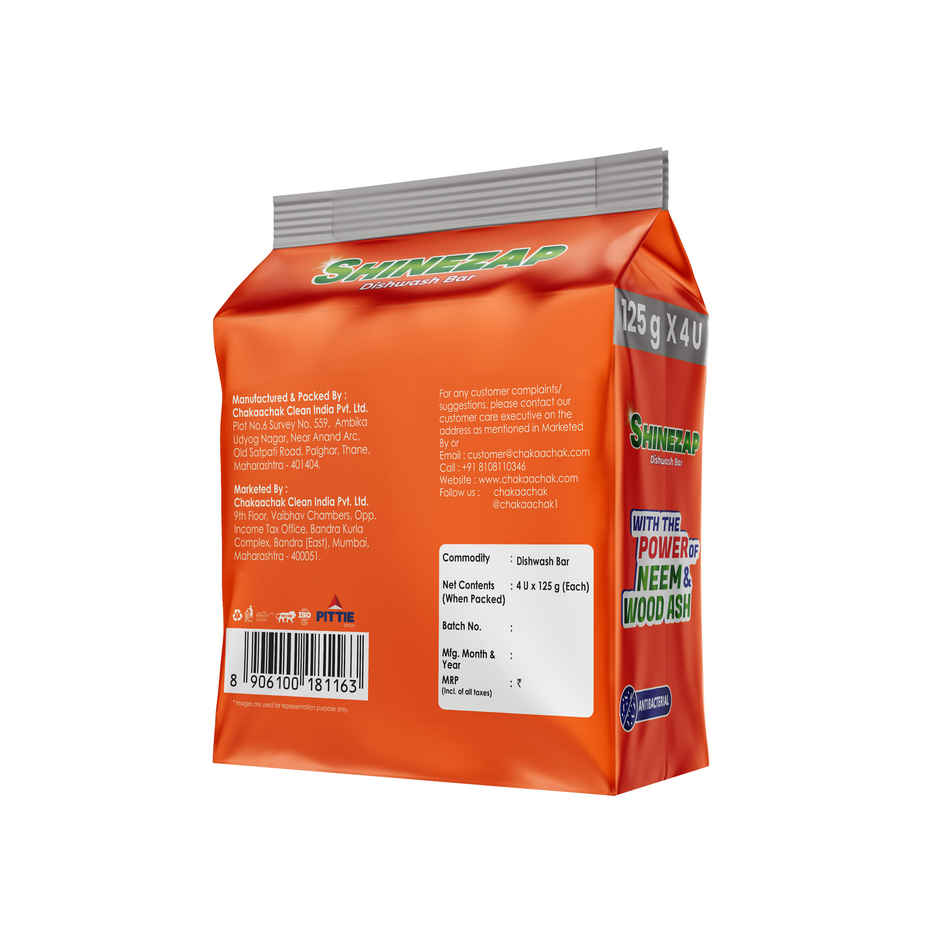 Shinezap Woodash Dishwash Bar Pack Of 4